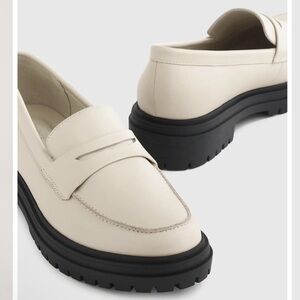 Quince Cream Leather Loafers with Black Lug Sole